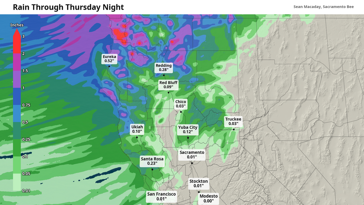 Forecast rainfall potential through Thursday.